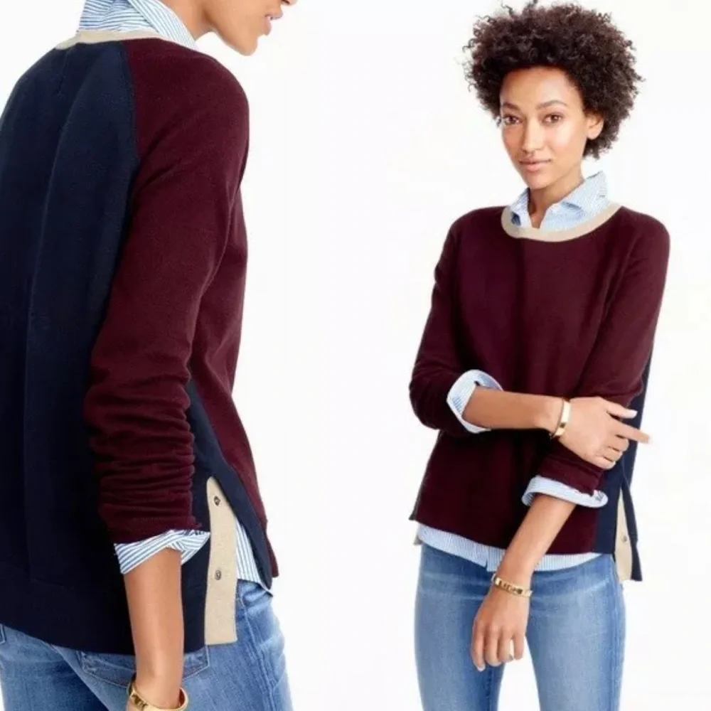J.Crew Colorblock Side Snap Slits Knit Sweater